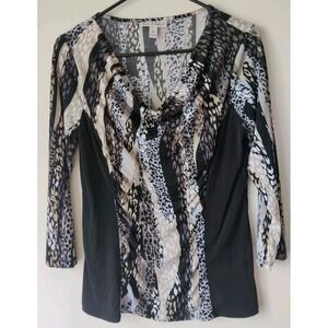 Dana Buchman Women's Animal Print 3/4 Sleeves Cowl Neck‎ Black/Brown Top Size M